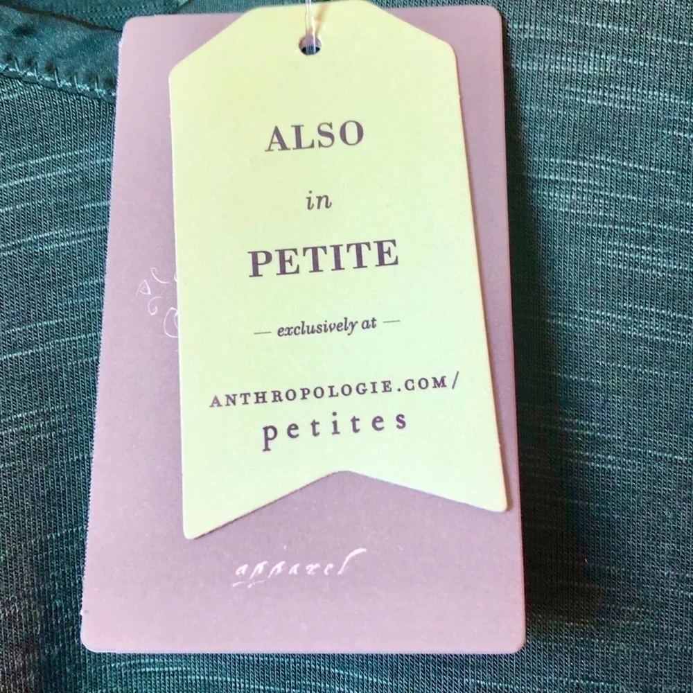 NWT Anthropologie Pure Good Moss Green Satin Trim Silk Feel Top XS Will fit S - Picture 11 of 12